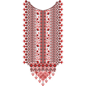 Traditional Red Floral Embroidery Style Neckline Textile Print