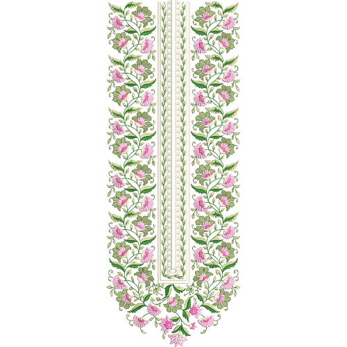 Soft Pink Floral Vine Embroidery Style Neckline Textile Print on Light Base