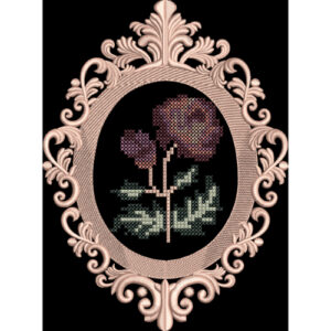 Ornate Floral Medallion Embroidery Style Textile Motif on Black Base