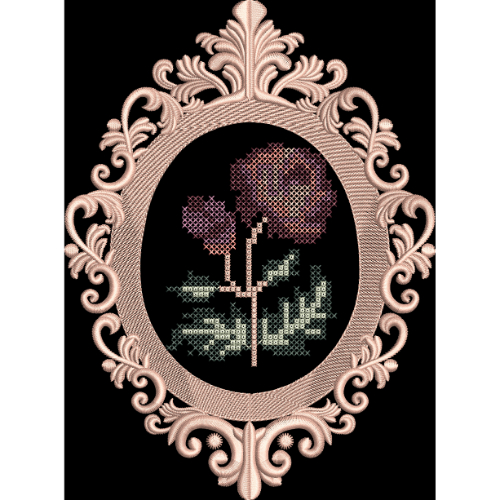 Ornate Floral Medallion Embroidery Style Textile Motif on Black Base
