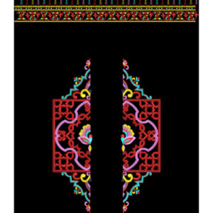 Ornamental Floral Medallion Embroidery Style Textile Design on Black Base