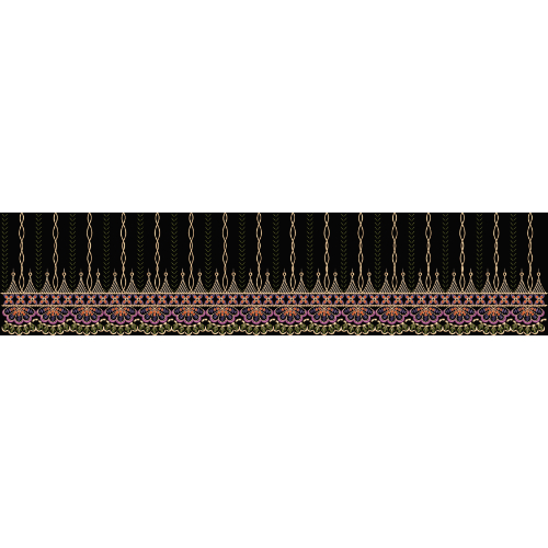 Elegant Vertical Chain Floral Embroidery Style Border Textile Print on Black Base