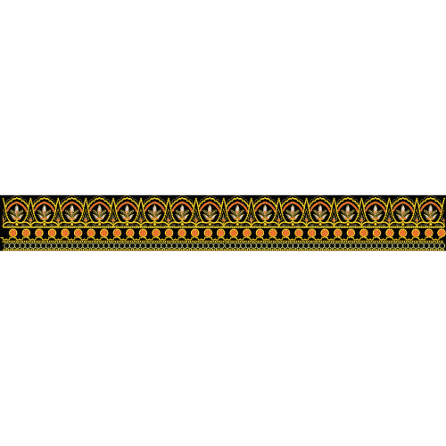Traditional Floral Motif Embroidery Style Border Textile Print on Black Base