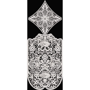 Intricate White Ornamental Embroidery Style Neckline Textile Design on Black Base