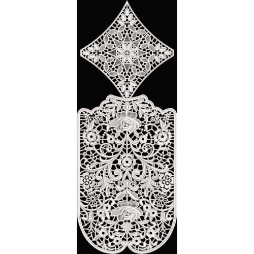 Intricate White Ornamental Embroidery Style Neckline Textile Design on Black Base