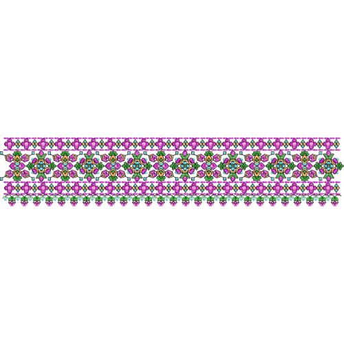 Colorful Geometric Floral Embroidery Style Border Textile Print on Light Base