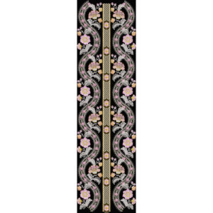 Elegant Floral Vine Embroidery Style Vertical Border Textile Print on Black Base