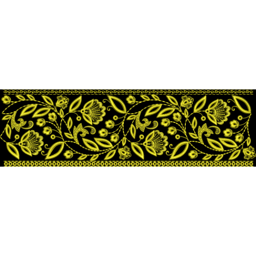 Elegant Golden Floral Embroidery Border Design on Black Background