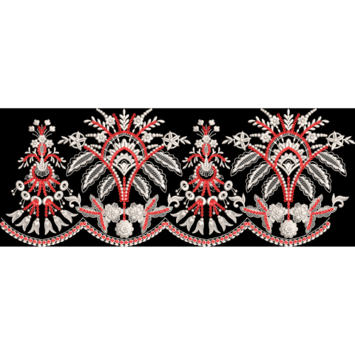 Luxury Red and Silver Ornamental Embroidery Border Design