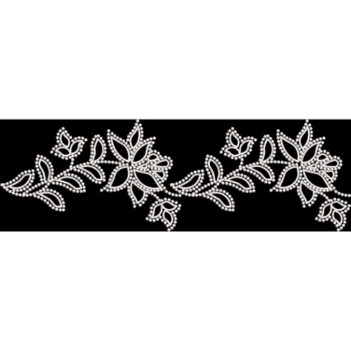 Elegant Pearl Beaded Floral Border Design on Black