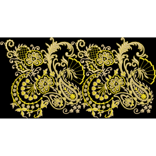 Luxury Golden Paisley Floral Embroidery Border Design