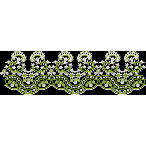 Stylish Green and White Floral Embroidery Border Design