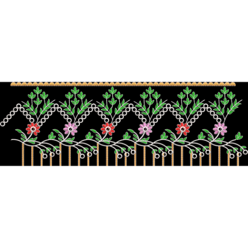 Elegant Multicolor Floral Geometric Embroidery Border Design