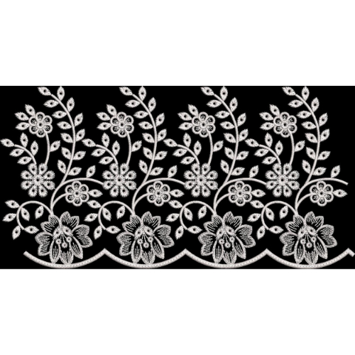 Elegant White Floral Vine Embroidery Border Design