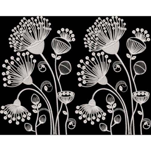 Elegant White Botanical Floral Embroidery Border Design
