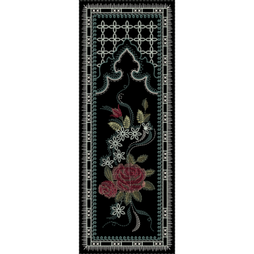 Elegant Black Floral Embroidery Border Textile Print