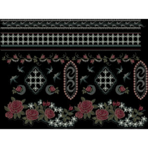 Luxury Floral Paisley Embroidered Panel & Border Textile Design