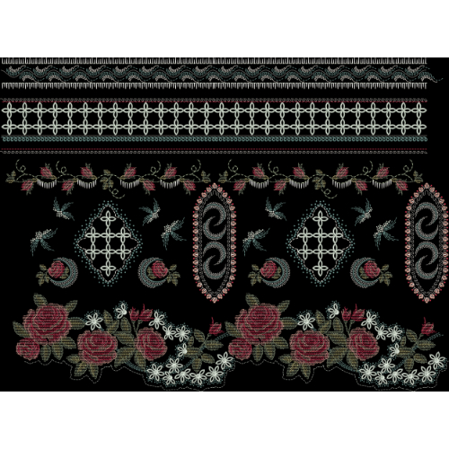 Luxury Floral Paisley Embroidered Panel & Border Textile Design