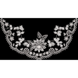 Elegant White Floral Embroidered Neckline Border on Black Textile