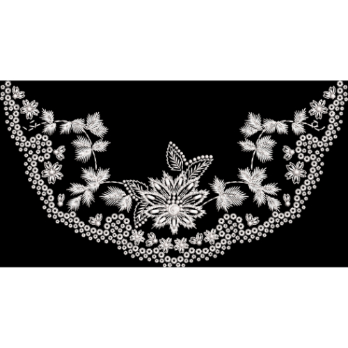 Elegant White Floral Embroidered Neckline Border on Black Textile