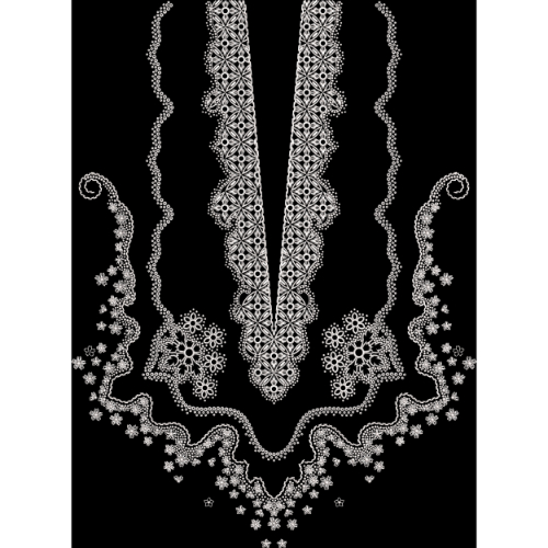 Elegant White Geometric & Floral Embroidered Neckline Textile Design