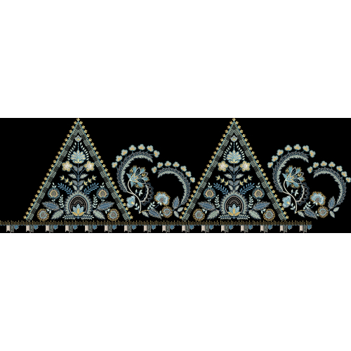 Ornate Triangular Floral Embroidered Border Textile Design