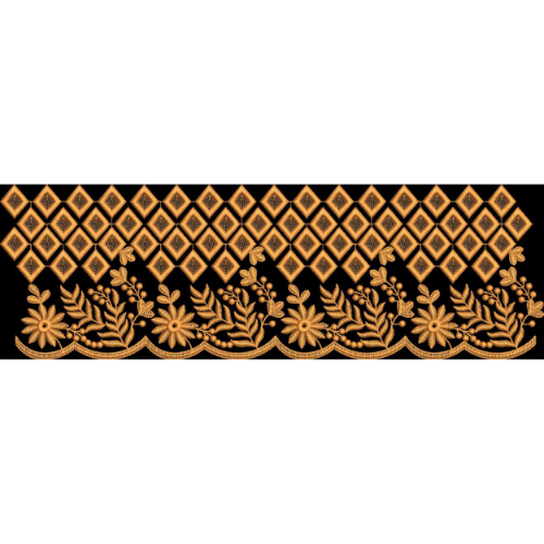 Elegant Golden Geometric Floral Border Textile Design
