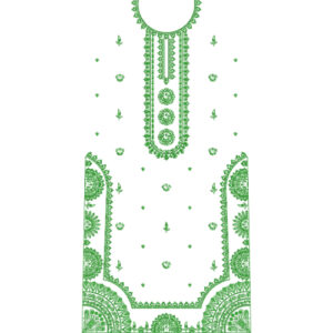 Elegant Green Traditional Neckline Dress Embroidery Design with Ornamental Border