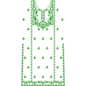 Elegant Green Traditional Neckline Dress Embroidery Design with Ornamental Border