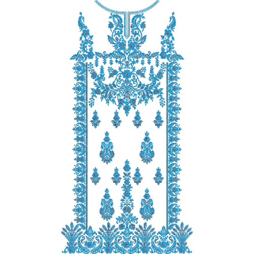 Royal Blue Heavy Neckline Embroidery Design with Classic Floral and Ornamental Dress Pattern