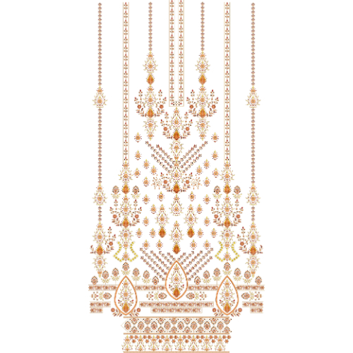 Royal Heavy Front Panel Embroidery Design with Ornamental Motifs and Traditional Dress Pattern