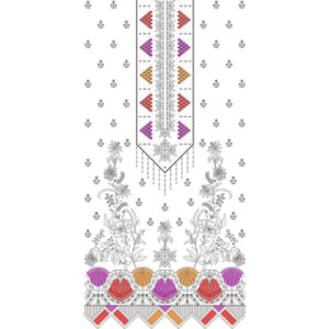 Elegant Multicolor Geometric Floral Dress Embroidery Design with Decorative Front Panel