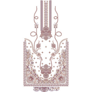 Luxury Ornamental Neckline Dress Embroidery Design with Floral Borders and Traditional Motifs
