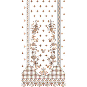 Classic Floral Panel Dress Embroidery Design with Elegant Border and Scattered Motifs