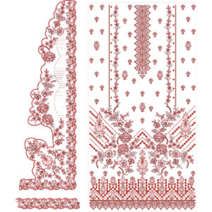 Traditional Heavy Floral Dress Embroidery Design with Decorative Panel and Ornamental Border