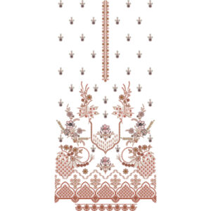 Traditional Elegant Floral Dress Embroidery Design with Decorative Border and Scattered Motifs