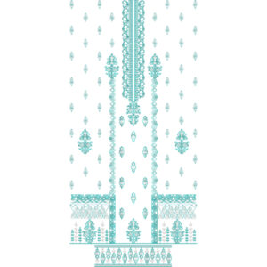 Elegant Turquoise Front Panel Embroidery Design with Traditional Motifs and Ornamental Border