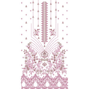 Elegant Floral Front Panel Embroidery Design with Decorative Neckline and Ornamental Border