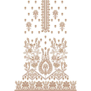 Luxury Traditional Floral Front Panel Embroidery Design with Ornamental Border Pattern