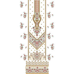 Royal Multicolor Front Panel Embroidery Design with Floral Motifs and Ornamental Border