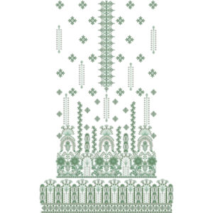 Elegant Green Traditional Front Panel Embroidery Design with Ornamental Border Pattern