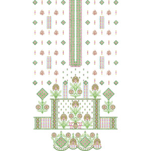 Multicolor Traditional Front Panel Embroidery Design with Floral Motifs and Geometric Border