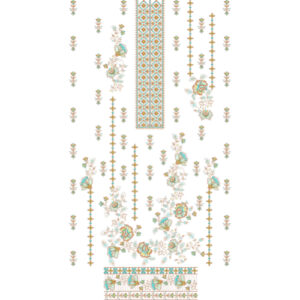 Elegant Floral Front Panel Embroidery Design with Geometric Motifs and Decorative Border