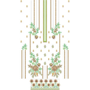 Elegant Floral Front Panel Embroidery Design with Vertical Lines and Decorative Border