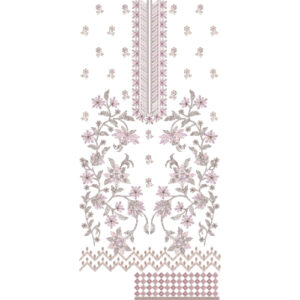 Elegant Soft Floral Front Panel Embroidery Design with Decorative Neckline and Geometric Border