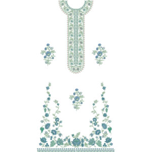 Elegant Floral Neckline Embroidery Design with Delicate Botanical Motifs and Decorative Border