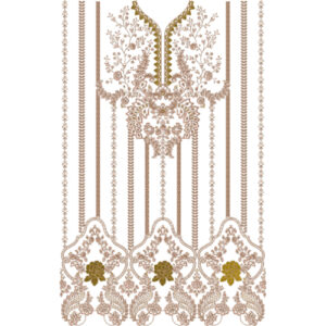 Royal Heavy Neckline Dress Embroidery Design with Ornamental Floral Panel and Elegant Border