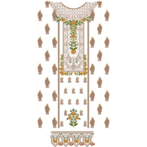 Traditional Heavy Neckline Dress Embroidery Design with Floral Motifs and Ornamental Border