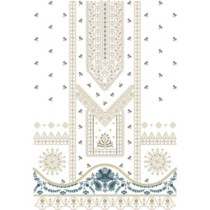 Luxury Geometric Floral Front Panel Embroidery Design with Ornamental Border Pattern