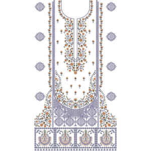 Elegant Multicolor Floral Neckline Embroidery Design with Ornamental Panel and Decorative Border